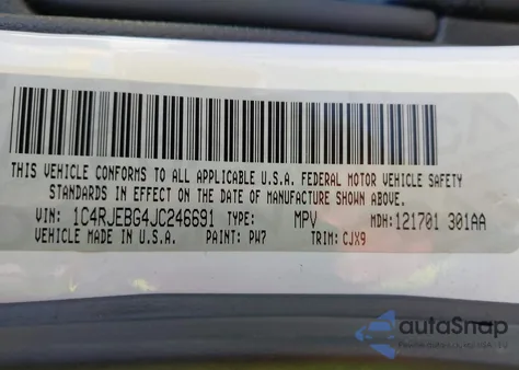 2018 Jeep Grand Cherokee Limited 4X2 z USA, uszkodzony, nr VIN 1C4RJEBG4JC246691